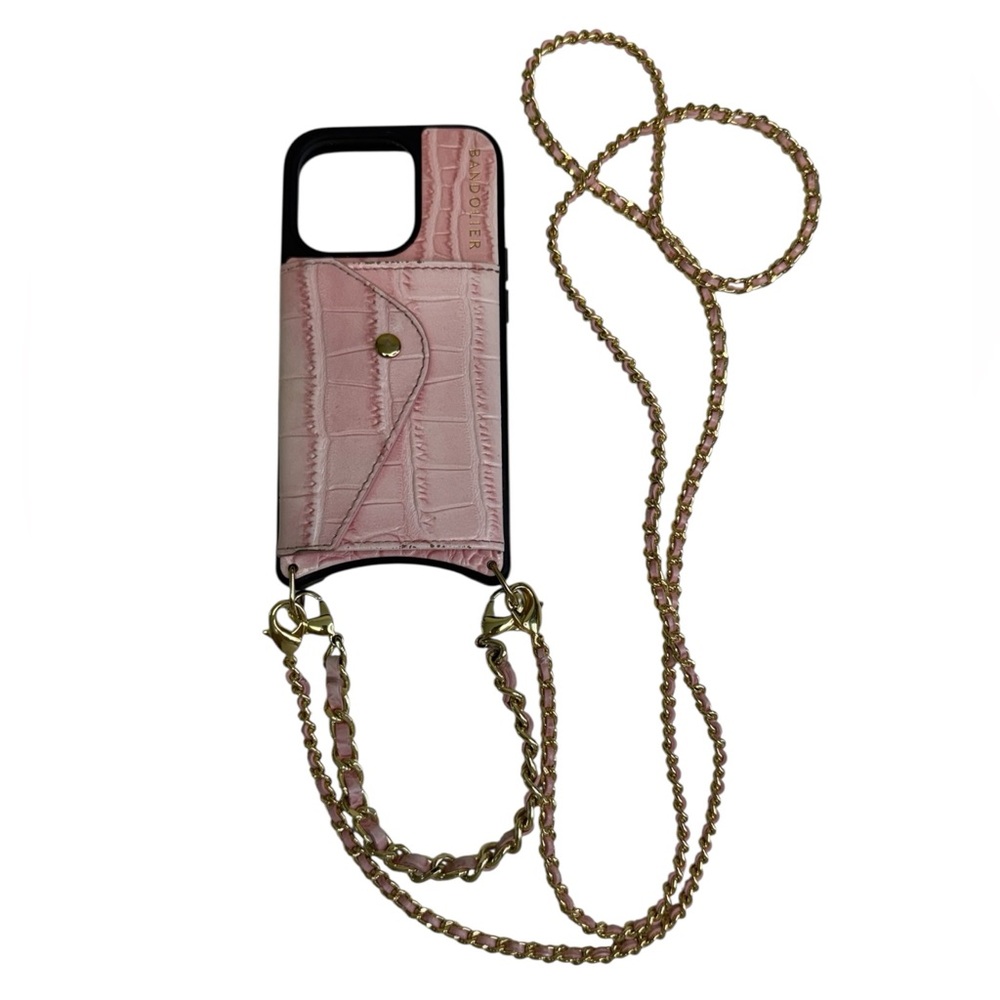 Bandolier Lilly  Pink Croc Pink Gold Chain Strap Strap Wristlet iPhone 15 Pro‎